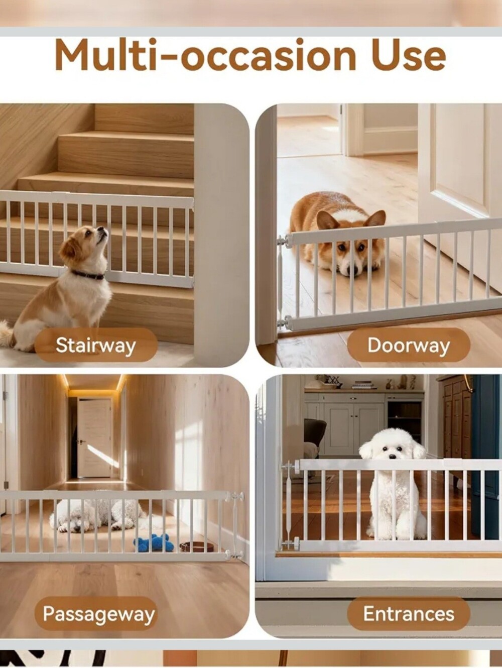 Adjustable White Pet Safety Gate for Doorways & Stairways